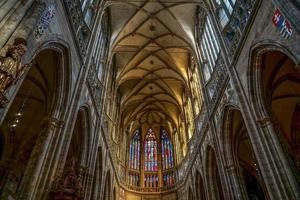 Prague, Czech Republic, 2014. Stained Glass Window in St Vitus Cathedral photo