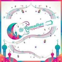 Ramadan religious music vector template with crescent moon and musical notes.