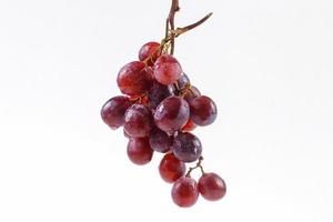 Frutas frescas de uvas rojas o moradas aisladas de fondo blanco