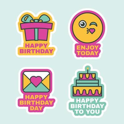 Happy Birthday Labels Comic Sticker Icon Design