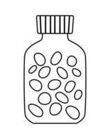 Vector flat jar with pills icon outline. Medicine line art picture isolated on white background. Healthcare, research and laboratory concept. Health check or treatment clip art