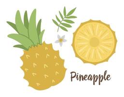 Vector pineapple clip art. Jungle fruit illustration. Hand drawn flat exotic plants isolated on white background. Bright childish healthy tropical summer food illustration.