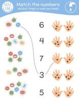 Matching game with syringes and drops. Medical math activity for preschool children. Medicine counting worksheet. Educational riddle with cute funny elements.