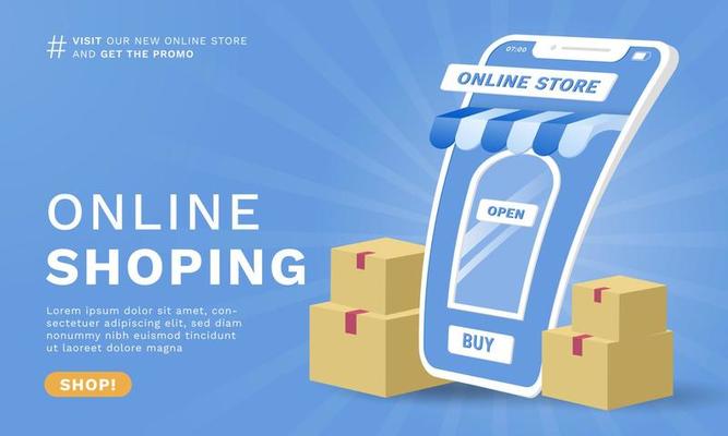 Online Shopping Banner wit 3d Smartphone Illustration