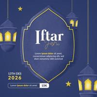 Square Iftar Ramadan Banner with Lanterns and Stars vector