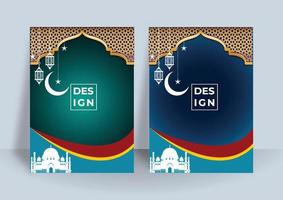 Islamic greeting banner background with ornamental colorful detail star,mosque,crescent,mandala