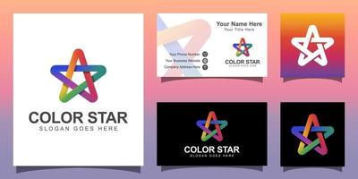 modern colorful star logo, star media logo with business card design template vector