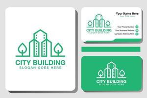 modern Green city building logo, line art eco city logo with identity card design, vector template