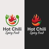 Hot chili, spicy food logo design with two version vector