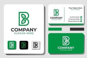 modern Bio leaf with letter B logo design with business card design vector