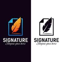 document feather signature logo design vector template