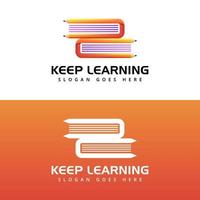 keep learning, book with pencil logo concept, education logo design vector