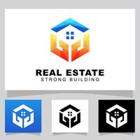 modern color hand strong real estate building logo design vector template