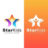 colorful happy star kids logo. child dream logo. kids reach star logo design vector