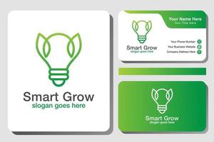 plantilla de diseño de vector de signo de icono de logotipo de energía verde con bombilla y planta con diseño de tarjeta de identidad