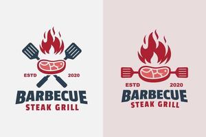 paquete de dos logotipos de bistec a la parrilla retro vintage vector
