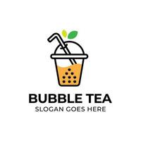 modern bubble drink tea with leaf logo design, vector template