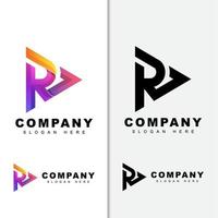color moderno letra inicial r media play logo diseño dos versiones