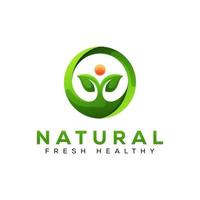 logotipo de planta fresca natural, logotipo de hoja médica de hierbas saludables, plantilla de vector de diseño de logotipo de hoja de personas