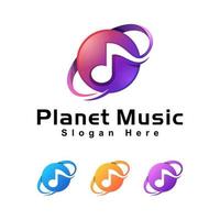 Planet music logo, global trend music logo design vector template
