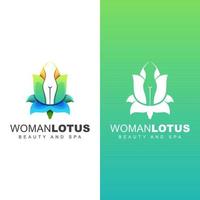 flower with negative space body woman logo. beauty woman lotus for spa logo. colorful rose girl  design two version vector