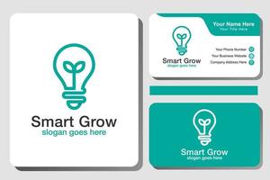 Green energy logo icon sign vector design template with light bulb and plant with identity card design