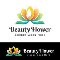 diseño de logotipo de loto de mujer de belleza con flor para spa, saludable, cuidado de la piel, salón, producto de belleza vector