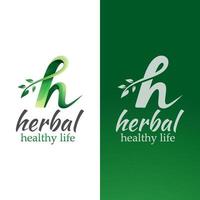 initial letter H with leaf, herbal medic logo, healthy life symbol, vector template