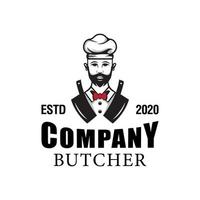 vintage retro butcher shop logo, bbq chef cooking logo design, vector template