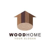 vector wood house icon, home grain timber lumber logo