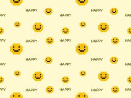 Smile cartoon character seamless pattern on yellow background.Pixel style vector