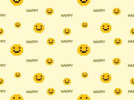 Smile cartoon character seamless pattern on yellow background.Pixel style vector