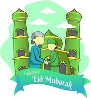 vector two people shaking hands Happy Eid mubarak