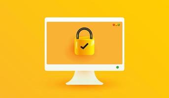 Computer security icon. Password protected icon on yellow backround for mobile applications and website concept 3d vector illustration style