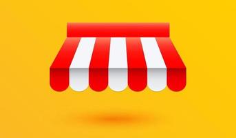 Red and white stripe awning for store or marketplace on yellow background. vector