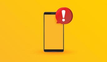 Alert notification on the smartphone screen icon on yellow backround vector illustration. Important reminder.