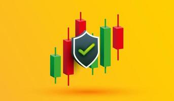 Growth stock diagram financial graph. candlestick with security icon trading stock or forex 3d icon vector illustration style