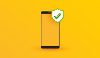 mobile interface security icon on yellow backround. Money protection online shopping sign or symbol design for banking applications and website vector illustration