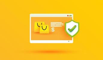 website interface security icon on yellow backround. Money protection online shopping sign or symbol design for banking applications and website concept 3d vector illustration style