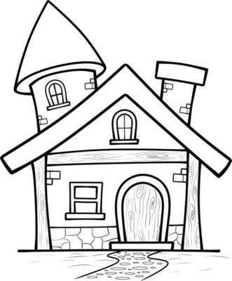 House coloring pages illustration cartoon 6986356 Vector Art at Vecteezy