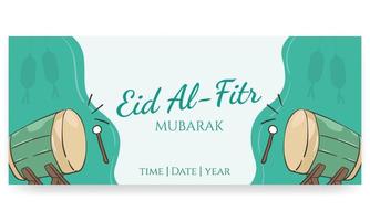 Eid Al Fitr mubarak, hand painted in pastel colors. doodle style. Horizontal poster, greeting card, header for website vector