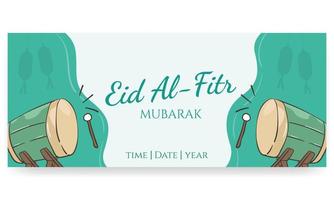 eid al fitr mubarak, pintado a mano en colores pastel. estilo doodle. cartel horizontal, tarjeta de felicitación, encabezado para sitio web vector