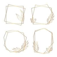 Golden polygonal frames with flowers vector