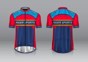 diseño de camiseta para ciclismo, vista frontal y posterior, y fácil de editar e imprimir en tela, ropa deportiva para equipos ciclistas vector