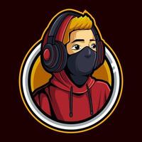 man headphones mascot logo gaming vector illustration