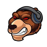 cabeza oso auriculares mascota gaming logo