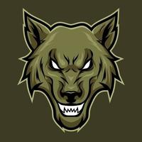 cabeza lobo enojado animal mascota para deportes y esports logo vector ilustración