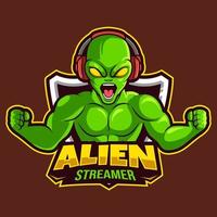 alien streamer mascot gaming logo vector