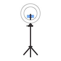 Selfie ring lamp, phone on tripod. Equipment for vlogging. vector