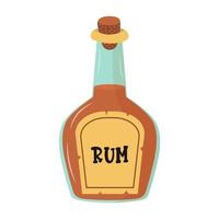Glass bottle of rum. Alcoholic drink in cartoon style. vector